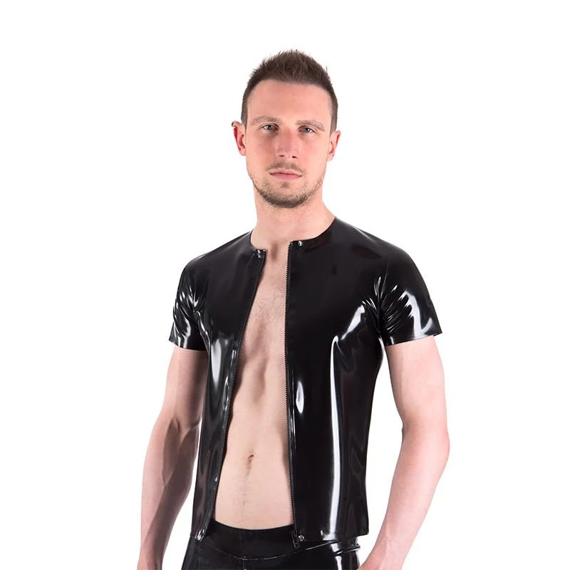 Short Sleeve Rubber T-Shirt, Front Zip // Made to Order