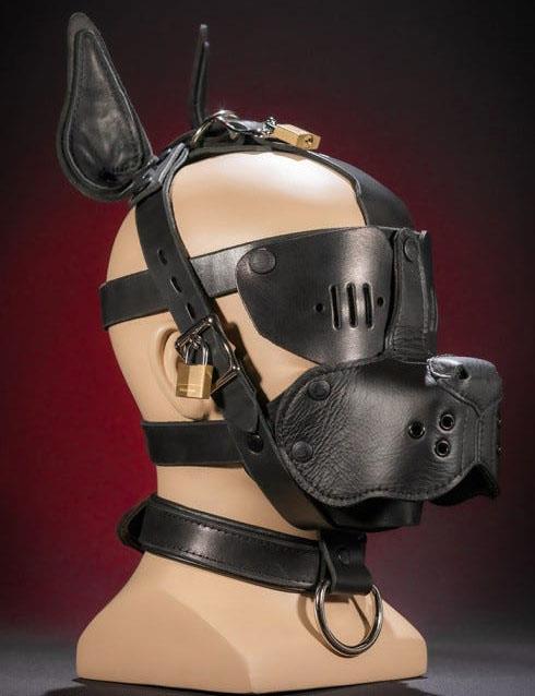 Lockable Bondage Dog Muzzle, Leather, Black