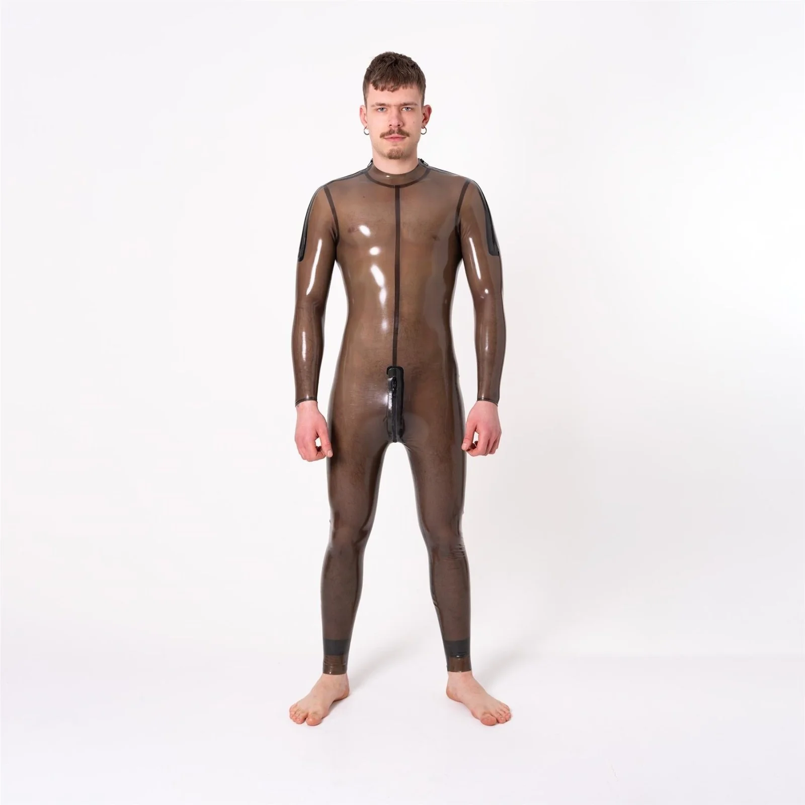 Rubber Catsuit, Shoulder Entry, All-Round Zip, Semi Trans Smokey // Made to Order