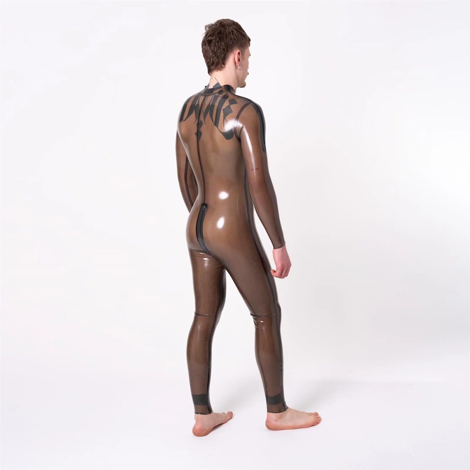 Rubber Catsuit, Shoulder Entry, All-Round Zip, Semi Trans Smokey // Made to Order - Image 2