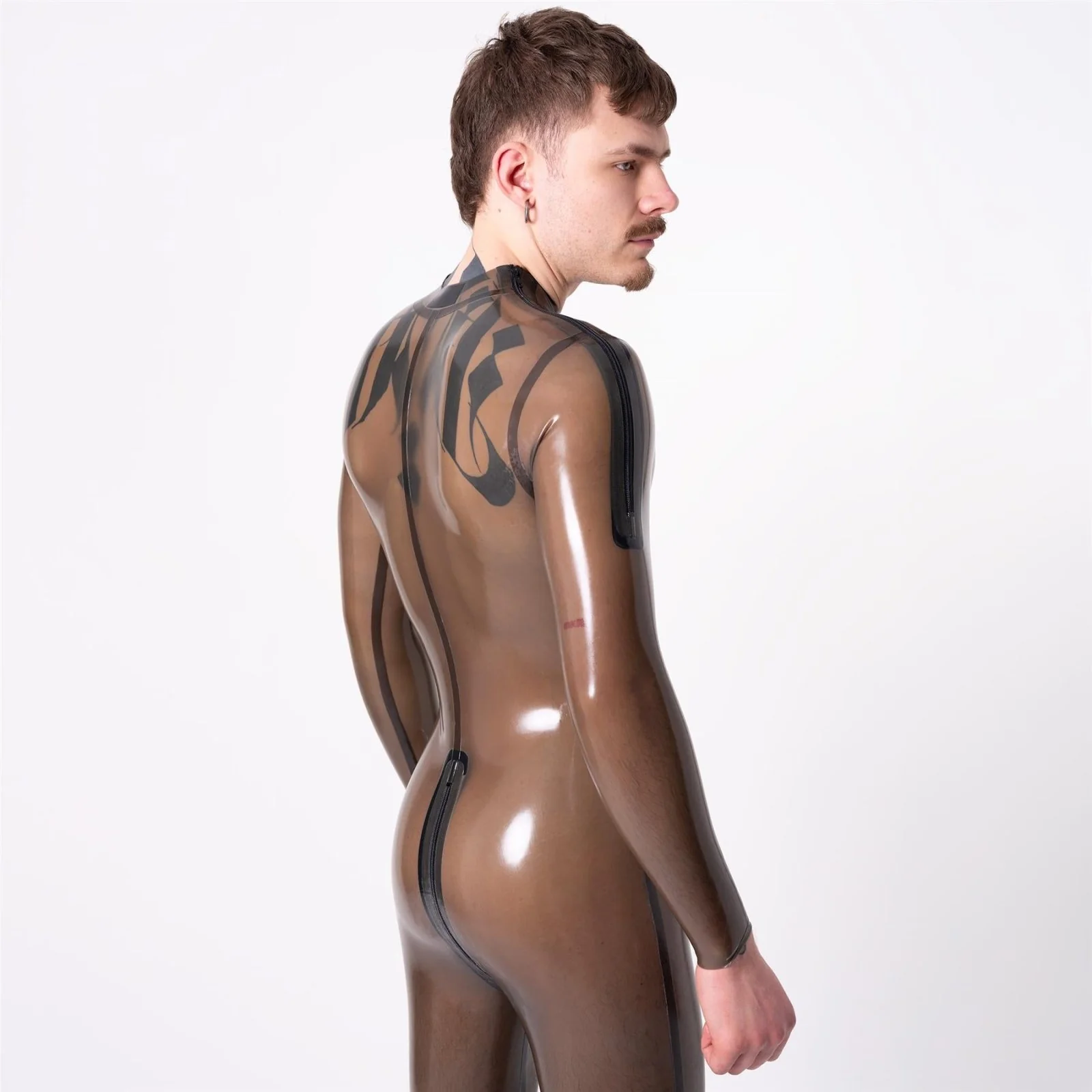 Rubber Catsuit, Shoulder Entry, All-Round Zip, Semi Trans Smokey // Made to Order - Image 4