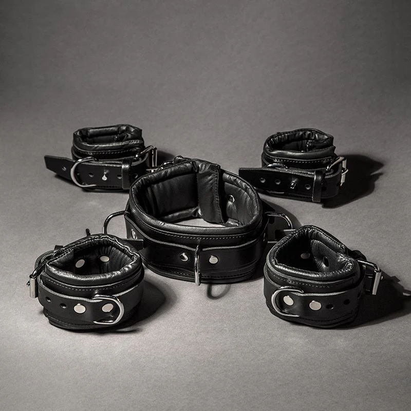 5 Piece Padded Leather Restraint Set, 8cm - Image 3