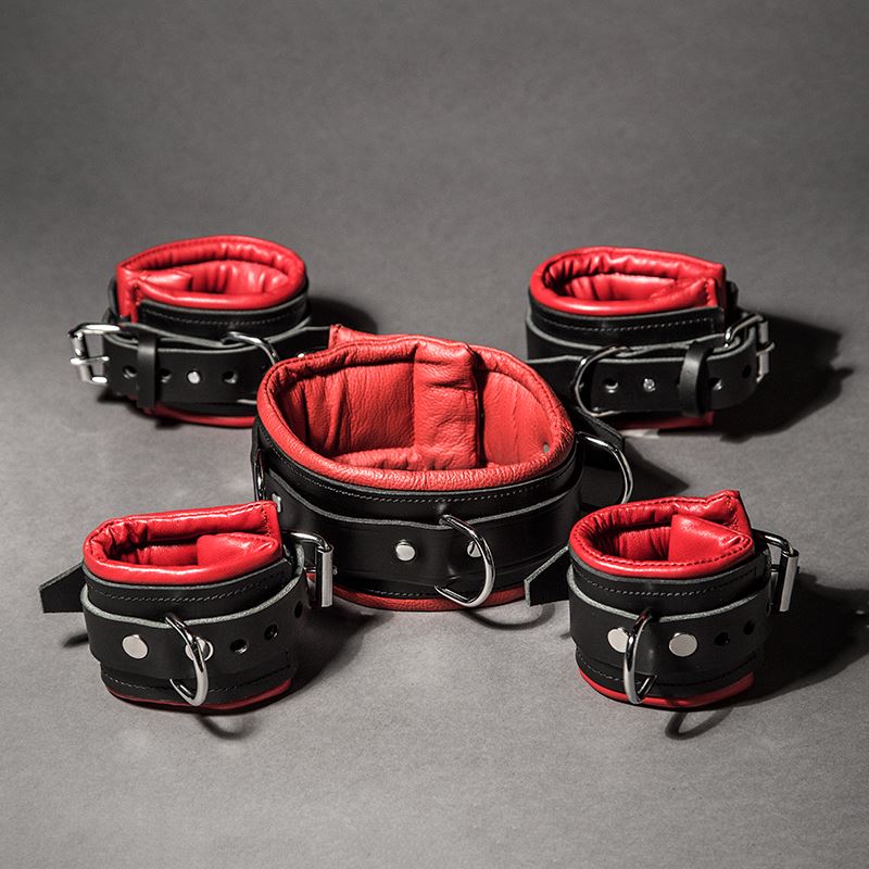 5 Piece Padded Leather Restraint Set, 8cm - Image 4