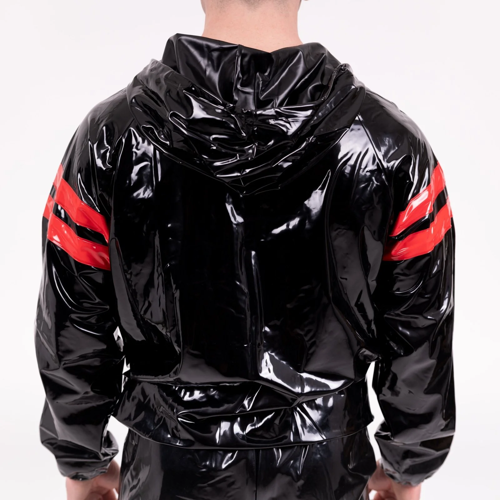 Striped Vinyl Tracksuit, Black/Red - Image 9