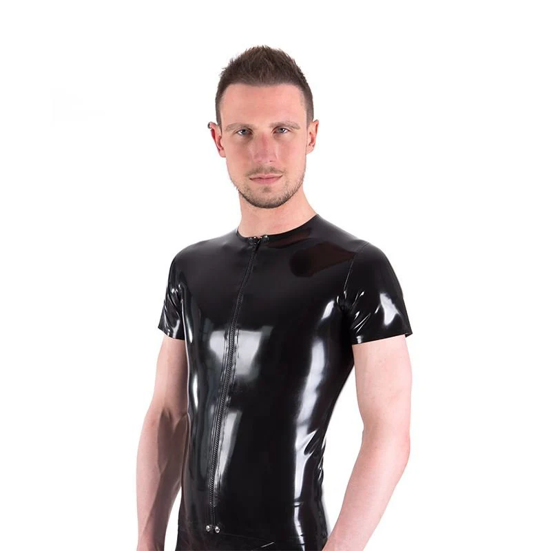 Short Sleeve Rubber T-Shirt, Front Zip - Image 2