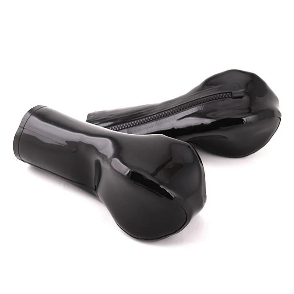 Rubber Zip Bondage Mitts, Black - Image 2